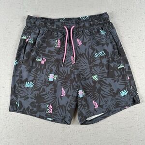 Maamgic Swim Trunks Men's Medium Black Pink Green BioBloom Grasses Stretch Lined